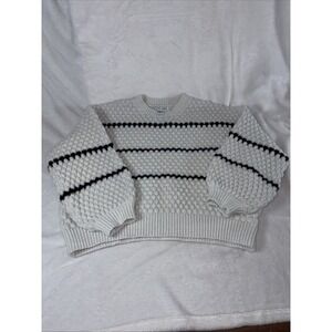 Kate Kasin Ivory Striped Pineapple Knit Sweater Large Coquette Grandmacore Relax